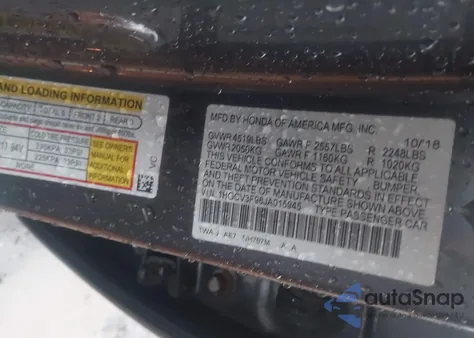 2018 Honda Accord Hybrid Touring z USA, uszkodzony, nr VIN 1HGCV3F96JA015945